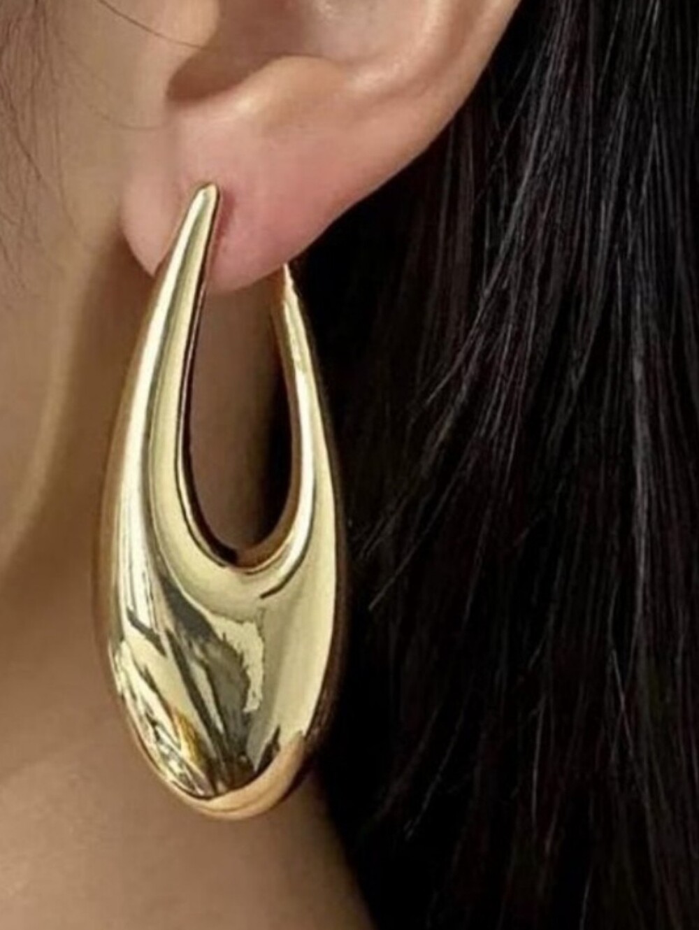 NEW! 14k Gold Plated Statement Elegant Long Hoop Post Earrings - Women Jewelry